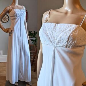 Vintage 90s White Gown Prom Dress Maxi Bridal Wedding Sequin Regency Empire JR 3